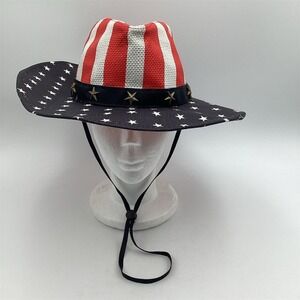 Patriotic American Flag Cowboy Hat Red White Blue One Size Holiday